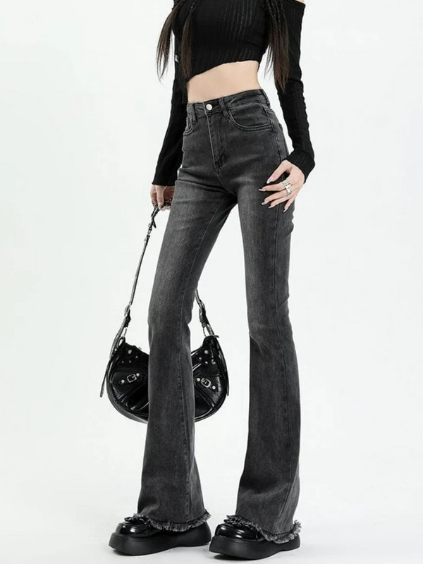Flare Jeans Ženske Skinny Vintage Visokog Struka Ulzzang Ljeto Hotsweet Dame Ležerne Chic Modne Ulične Hlače Temperament