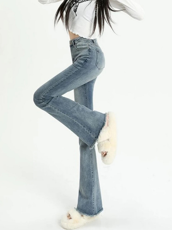 Flare Jeans Ženske Skinny Vintage Visokog Struka Ulzzang Ljeto Hotsweet Dame Ležerne Chic Modne Ulične Hlače Temperament