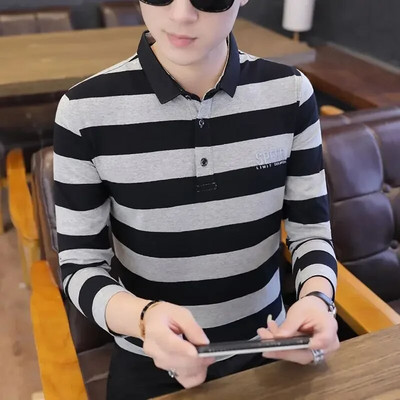 Îmbrăcăminte pentru bărbați Tricou polo strâns pentru bărbat Top slim Fit Bumbac obișnuit Negru cu nasturi cu transport gratuit Harajuku Fashion Social
