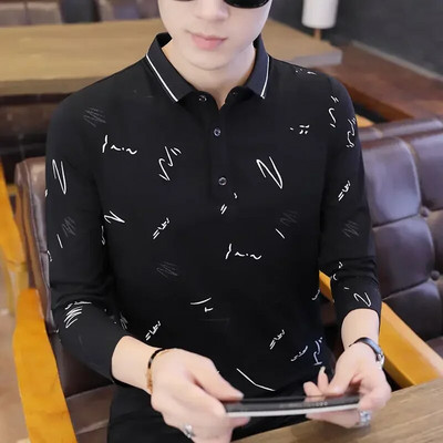 Îmbrăcăminte pentru bărbați Tricou polo strâns pentru bărbat Top slim Fit Bumbac obișnuit Negru cu nasturi cu transport gratuit Harajuku Fashion Social