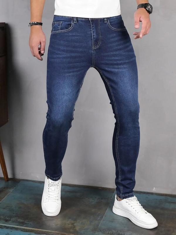 Pantaloni Y2k Blugi pentru bărbați de culoare solidă cu mai multe buzunare Denim cu talie mijlocie Pantaloni clasici la modă casual pentru bărbați îmbrăcăminte stradală zilnică 2023