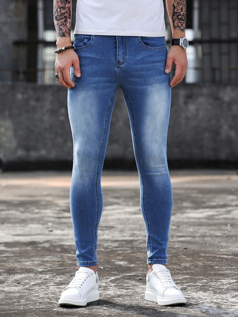 Pantaloni Y2k Blugi pentru bărbați de culoare solidă cu mai multe buzunare Denim cu talie mijlocie Pantaloni clasici la modă casual pentru bărbați îmbrăcăminte stradală zilnică 2023