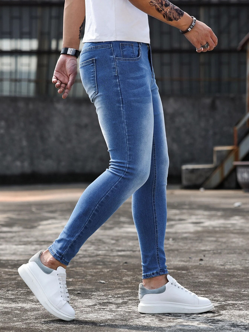Pantaloni Y2k Blugi pentru bărbați de culoare solidă cu mai multe buzunare Denim cu talie mijlocie Pantaloni clasici la modă casual pentru bărbați îmbrăcăminte stradală zilnică 2023