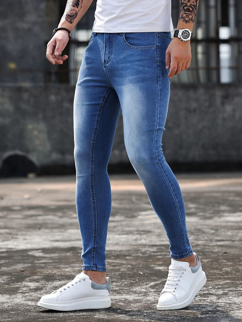 Pantaloni Y2k Blugi pentru bărbați de culoare solidă cu mai multe buzunare Denim cu talie mijlocie Pantaloni clasici la modă casual pentru bărbați îmbrăcăminte stradală zilnică 2023