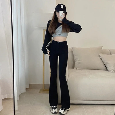 ZOENOVA Blugi evazați pentru femei, foarte elastici, la modă 2022, toamnă, pantaloni din denim pentru femei, blugi largi, cu talie înaltă