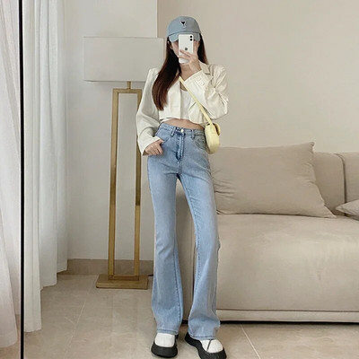 ZOENOVA Blugi evazați pentru femei, foarte elastici, la modă 2022, toamnă, pantaloni din denim pentru femei, blugi largi, cu talie înaltă