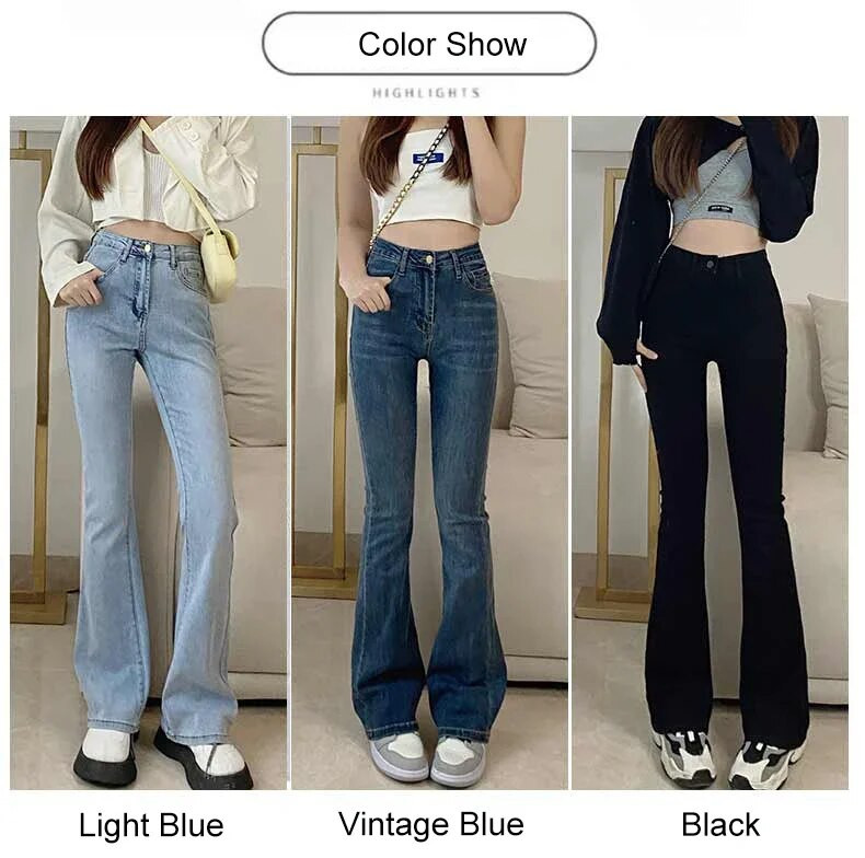 ZOENOVA Blugi evazați pentru femei, foarte elastici, la modă 2022, toamnă, pantaloni din denim pentru femei, blugi largi, cu talie înaltă