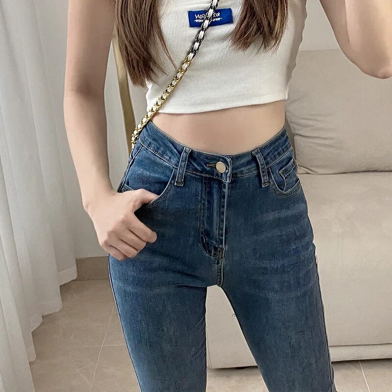 ZOENOVA Blugi evazați pentru femei, foarte elastici, la modă 2022, toamnă, pantaloni din denim pentru femei, blugi largi, cu talie înaltă