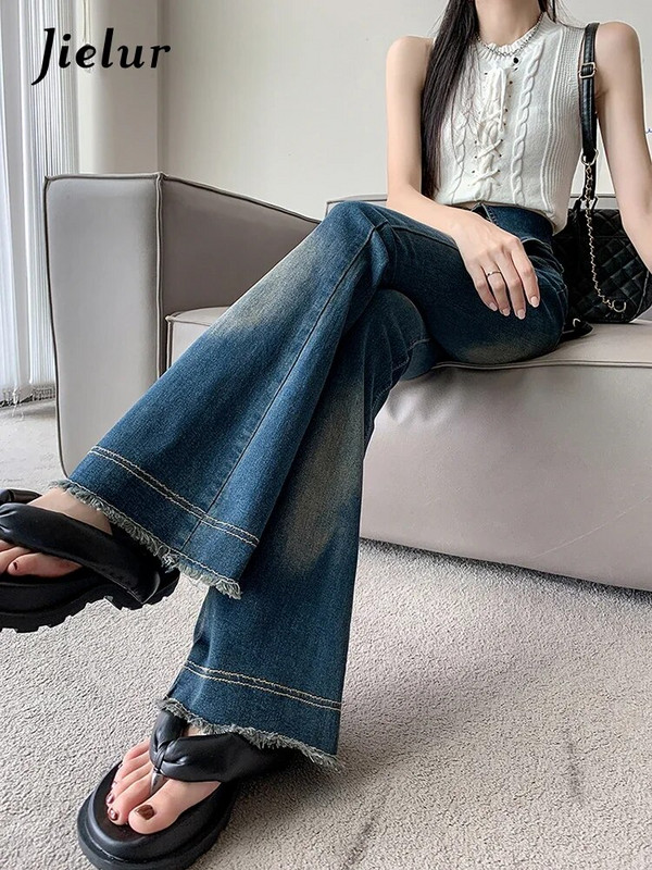 Jielur Jesen Nove vintage seksi chicly ženske traperice Ins Slim Fashion Street Woman Jeans Plave ležerne jednostavne široke hlače Ženske