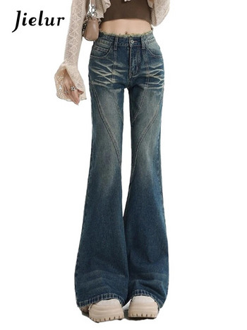 Jielur Винтидж изпрани дамски дънки с висока талия Модни улични дрехи Секси тънки тесни хип шик джобове с цип Женски кльощави панталони
