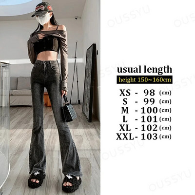 OUSSYU lepršave traperice Ženske vintage crne traper hlače Streetwear Visokog struka Uske ženske hlače Harajuku Y2K hlače