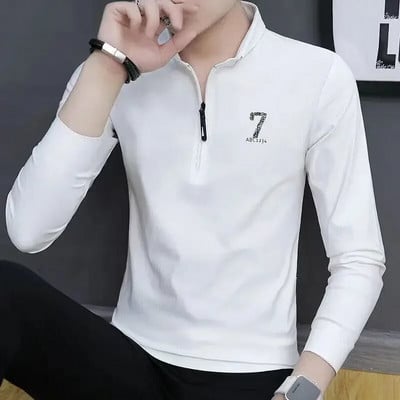 Tricouri polo pentru bărbați Gât de calitate Haine pentru bărbați Pulover Topuri strâns cu jumătate de fermoar Guler Slim Fit cu guler Reducere grafică Nou AF