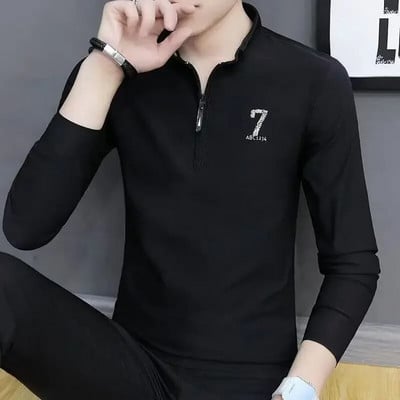 Tricouri polo pentru bărbați Gât de calitate Haine pentru bărbați Pulover Topuri strâns cu jumătate de fermoar Guler Slim Fit cu guler Reducere grafică Nou AF