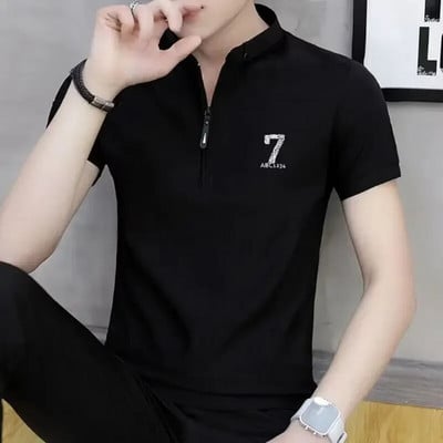 Tricouri polo pentru bărbați Gât de calitate Haine pentru bărbați Pulover Topuri strâns cu jumătate de fermoar Guler Slim Fit cu guler Reducere grafică Nou AF