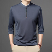 Haine pentru bărbați de toamnă și iarnă Pulovere solid cu gât în picioare Fermoar Moda casual contrastat tricou cu mânecă lungă tricou Topuri