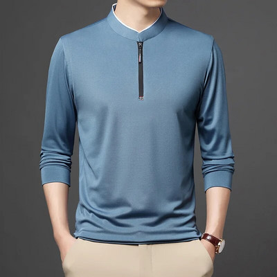Haine pentru bărbați de toamnă și iarnă Pulovere solid cu gât în picioare Fermoar Moda casual contrastat tricou cu mânecă lungă tricou Topuri