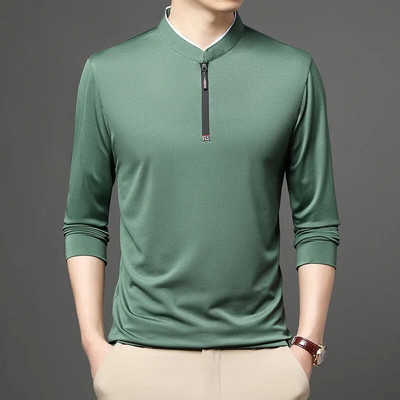 Haine pentru bărbați de toamnă și iarnă Pulovere solid cu gât în picioare Fermoar Moda casual contrastat tricou cu mânecă lungă tricou Topuri