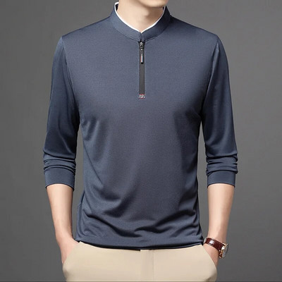 Haine pentru bărbați de toamnă și iarnă Pulovere solid cu gât în picioare Fermoar Moda casual contrastat tricou cu mânecă lungă tricou Topuri