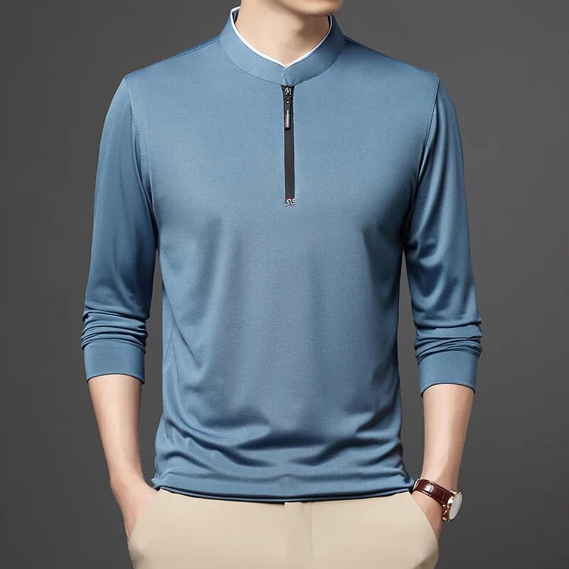 Rudens ir žiemos vyriški rūbai Megztinis Tvirtas stovimas kaklo užtrauktukas Mados Kasdienis kontrastas Laisvi ilgomis rankovėmis marškinėlių viršūnės