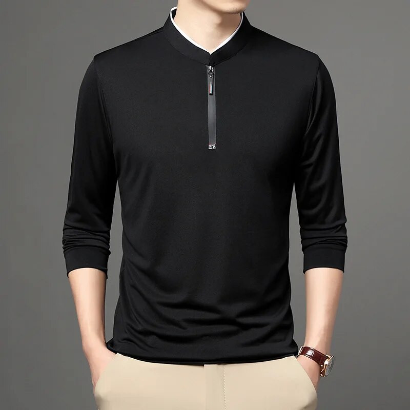 Rudens ir žiemos vyriški rūbai Megztinis Tvirtas stovimas kaklo užtrauktukas Mados Kasdienis kontrastas Laisvi ilgomis rankovėmis marškinėlių viršūnės