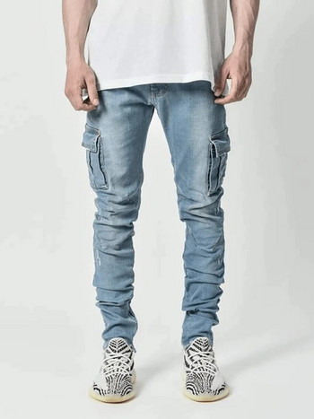 νέο τζιν ανδρικό παντελόνι Wash Μονόχρωμο τζιν με πολλές τσέπες τζιν στη μέση Cargo Jeans Plus Size Fahsion Casual Παντελόνι Ανδρικό καθημερινό