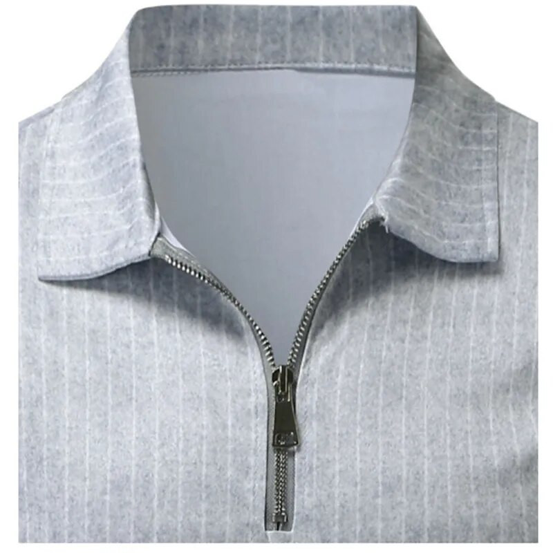 Pikkade varrukatega meeste polosärk Sügisriided 2023 Moodsad vabaajaprinterid avaralt liibuva lukuga triibuga revääriga pullover meeste T-särk