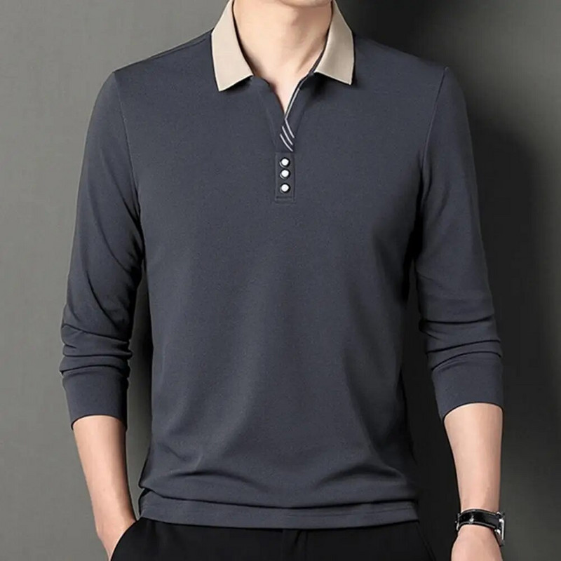 Muški pulover Top Elegantni muški pulover na rever uski kroj srednje dužine, mekani, prozračni za proljeće i jesen, ležerna odjeća, jednobojni muškarci