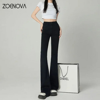 ZOENOVA 2023 Y2K Летни тънки модни плътни панталони с висока талия с нормална дебелина, ретро дънки за почистване с микро изпъкналост