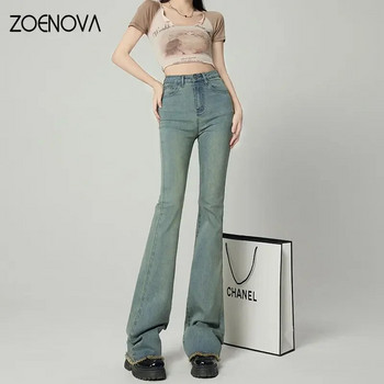 ZOENOVA 2023 Y2K Летни тънки модни плътни панталони с висока талия с нормална дебелина, ретро дънки за почистване с микро изпъкналост