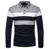 Cămăși polo bărbați cu dungi cu mânecă lungă pentru bărbați ocazional modă contrastant culoare business casual cu guler răsturnat cămăși polo pentru bărbați