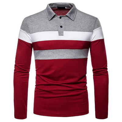 Cămăși polo bărbați cu dungi cu mânecă lungă pentru bărbați ocazional modă contrastant culoare business casual cu guler răsturnat cămăși polo pentru bărbați