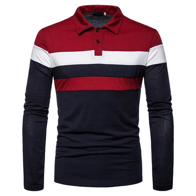 Cămăși polo bărbați cu dungi cu mânecă lungă pentru bărbați ocazional modă contrastant culoare business casual cu guler răsturnat cămăși polo pentru bărbați