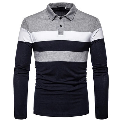Cămăși polo bărbați cu dungi cu mânecă lungă pentru bărbați ocazional modă contrastant culoare business casual cu guler răsturnat cămăși polo pentru bărbați
