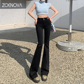 ZOENOVA Blugi coreeni cu talie înaltă, primăvară toamnă, femei 2023, Y2K, pantaloni largi, evazați, medii, elastici, largi, negri, modă pentru femei