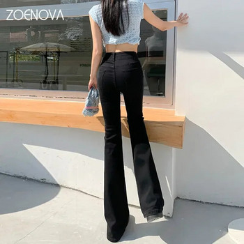 ZOENOVA Κορεάτικο τζιν ψηλόμεσο, άνοιξη φθινόπωρο, γυναικείο 2023 Y2K Νέο παντελόνι με φαρδύ φαρδύ πόδι, μεσαίο ελαστικό παντελόνι Loose μαύρο Femme μόδα