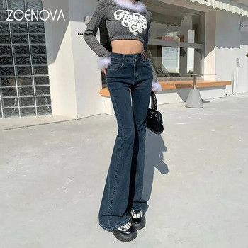 ZOENOVA Κορεάτικο τζιν ψηλόμεσο, άνοιξη φθινόπωρο, γυναικείο 2023 Y2K Νέο παντελόνι με φαρδύ φαρδύ πόδι, μεσαίο ελαστικό παντελόνι Loose μαύρο Femme μόδα