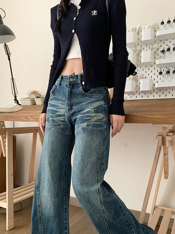 Harajuku Пълни панталони с висока талия, кльощави дънки, широки дамски модни дънкови панталони от High Street American Retro Gyaru Нов дизайн