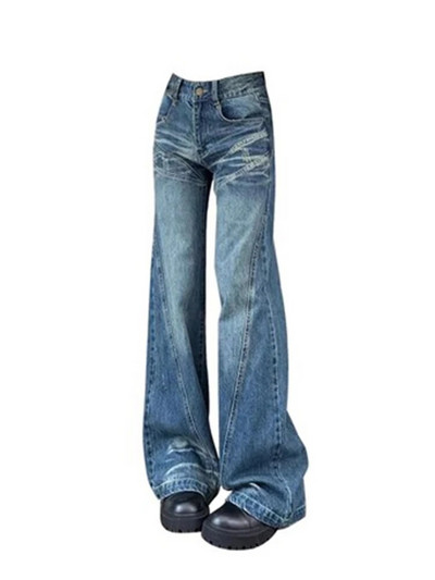 Pantaloni Harajuku cu lungime întreagă, blugi evazați cu talie înaltă, largi, pantaloni de denim de moda pentru femei, retro american Gyaru, design nou