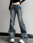 HOUZHOU Y2k anii 2000 blugi evazați femei vintage pantaloni de denim spălați estetici Skinny Gyaru Acubi Moda coreeană Harajuku Streetwear