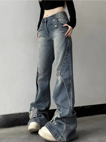 HOUZHOU Y2k 2000s Flared Jeans Women Vintage Aesthetic Washed Denim Pants Skinny Gyaru Acubi Fashion Korean Harajuku Streetwear