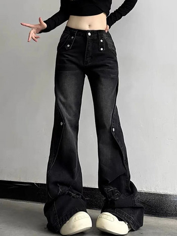 HOUZHOU Y2k 2000s Flared Jeans Γυναικεία Vintage Αισθητική πλυμένη τζιν παντελόνι Skinny Gyaru Acubi Fashion Κορεατικά Harajuku Streetwear