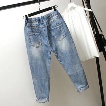 Άνοιξη Καλοκαίρι Νέα Κορέα Μόδα Γυναικεία Τζιν σκισμένα τζιν ελαστική μέση Vintage Loose Blue Jeans Casual Denim Harem Παντελόνι S510