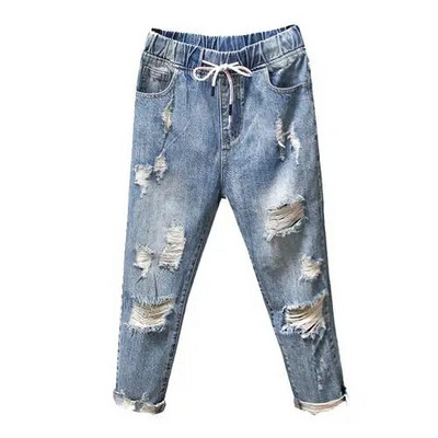 Primavara vara Noua moda coreeana femei blugi rupti cu talie elastica Vintage blugi largi blugi casual denim pantaloni harem S510