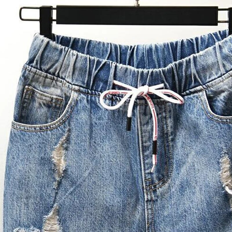 Primavara vara Noua moda coreeana femei blugi rupti cu talie elastica Vintage blugi largi blugi casual denim pantaloni harem S510
