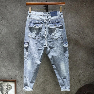 2023, primăvară și toamnă, noua modă clasică, blugi cargo albaștri, ocazional pentru bărbați, largi, confortabili, dimensiuni mari, pantaloni haren de înaltă calitate