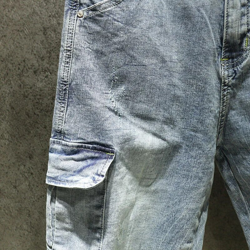 2023, primăvară și toamnă, noua modă clasică, blugi cargo albaștri, ocazional pentru bărbați, largi, confortabili, dimensiuni mari, pantaloni haren de înaltă calitate