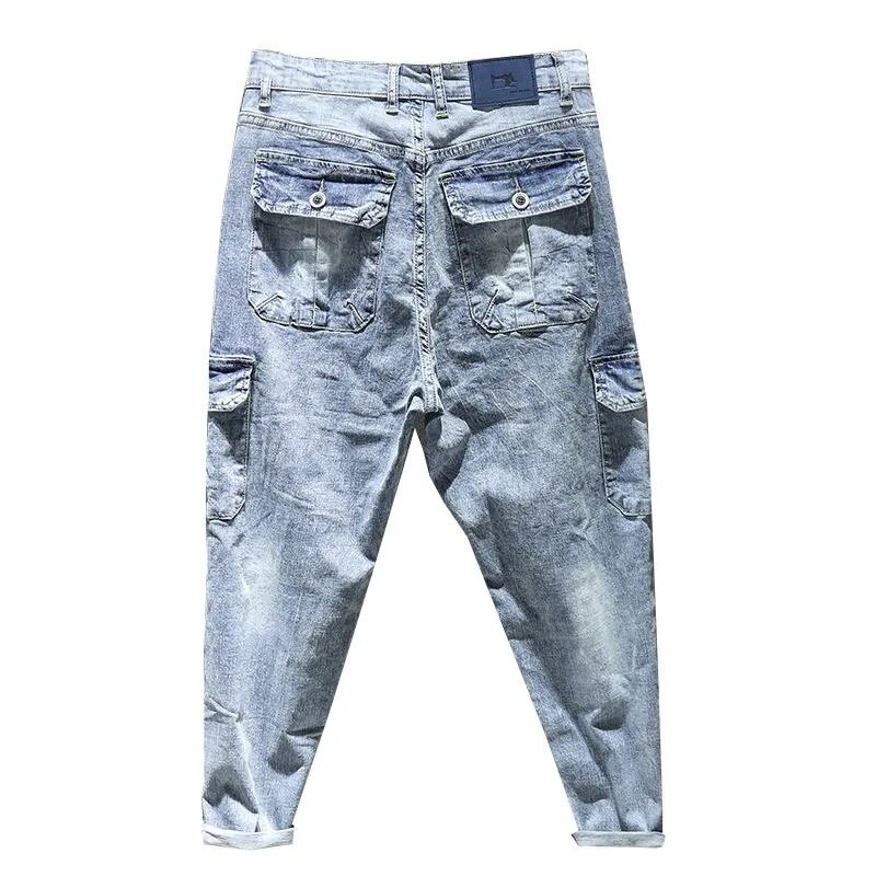 2023, primăvară și toamnă, noua modă clasică, blugi cargo albaștri, ocazional pentru bărbați, largi, confortabili, dimensiuni mari, pantaloni haren de înaltă calitate