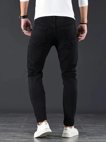 Мъжки дънки, еластични тесни дънкови панталони, едноцветни черни, сини, есенни, летни луксозни улични хараджуку хип-хоп панталони, тесни панталони