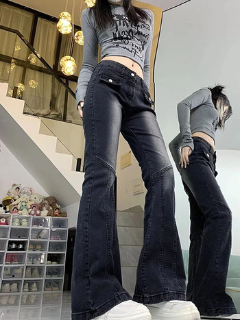 Υψηλής ποιότητας Γυναικείο Γυναικείο Γυναικείο Μαύρο Τζιν Χαμηλής Μέσης Λεπτό Στενό Καμπάνα 90s Gyaru Fashion Τζιν παντελόνι αμερικανικό ρετρό γοτθικό