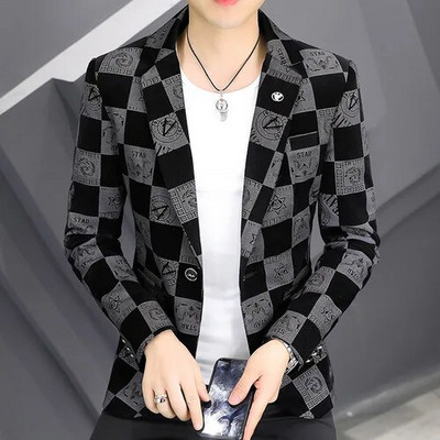 Pavasaris naujas vyrų laisvalaikio švarkas Britų stiliaus verslo plonas languotas kostiumo paltas ilgomis rankovėmis vyriškas oficialus vieno sagties kostiumo striukė